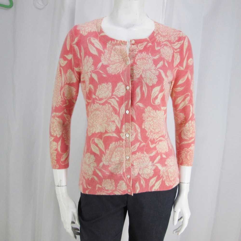 Talbots sz M 100% Cashmere Floral Cardigan Sweater